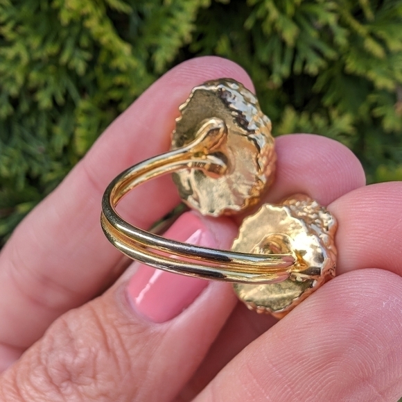 Artisan Handmade In Morocco Adjustable Boho Chic Double Geode Gold Ring Size 10 - Picture 7 of 8